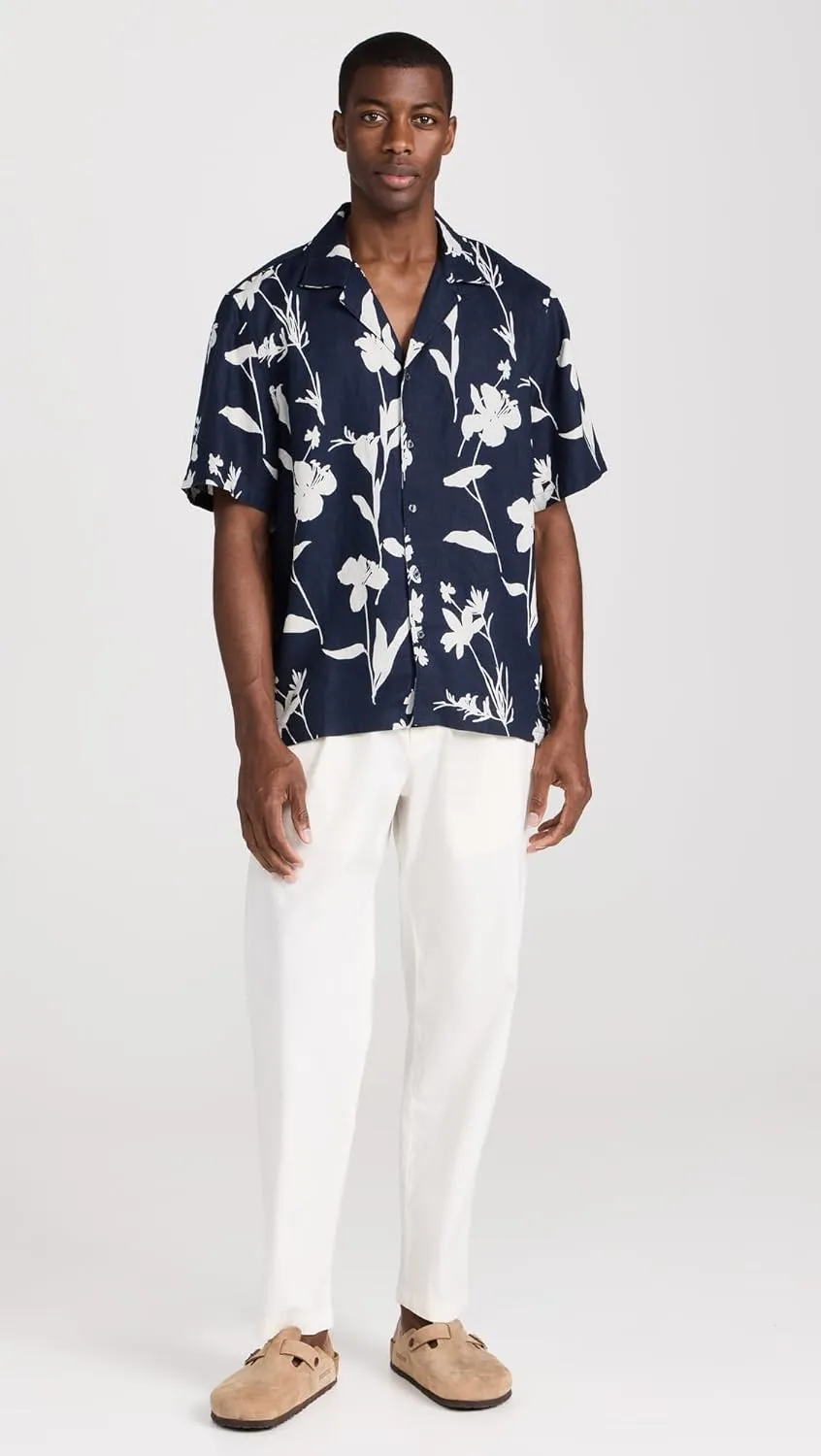 Club Monaco Men's Camp Collar Linen Floral Shirt