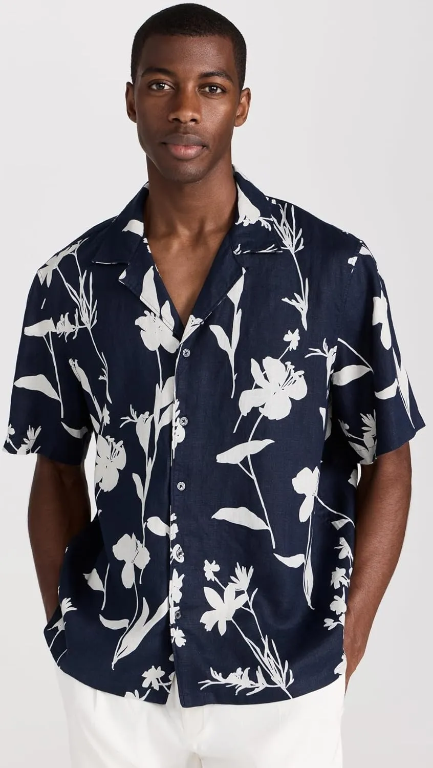 Club Monaco Men's Camp Collar Linen Floral Shirt