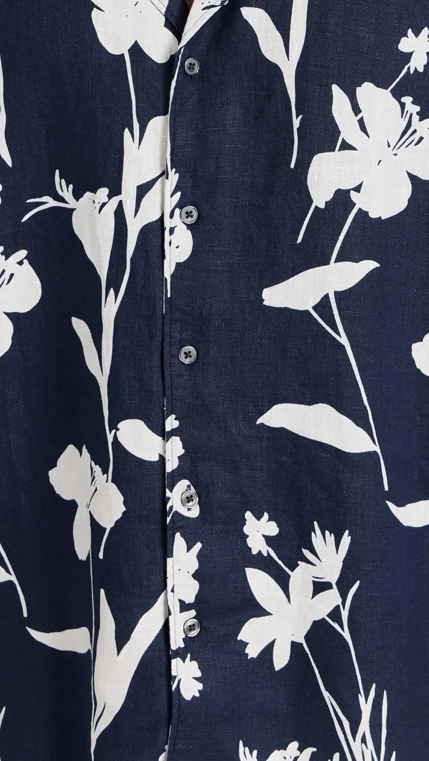 Club Monaco Men's Camp Collar Linen Floral Shirt