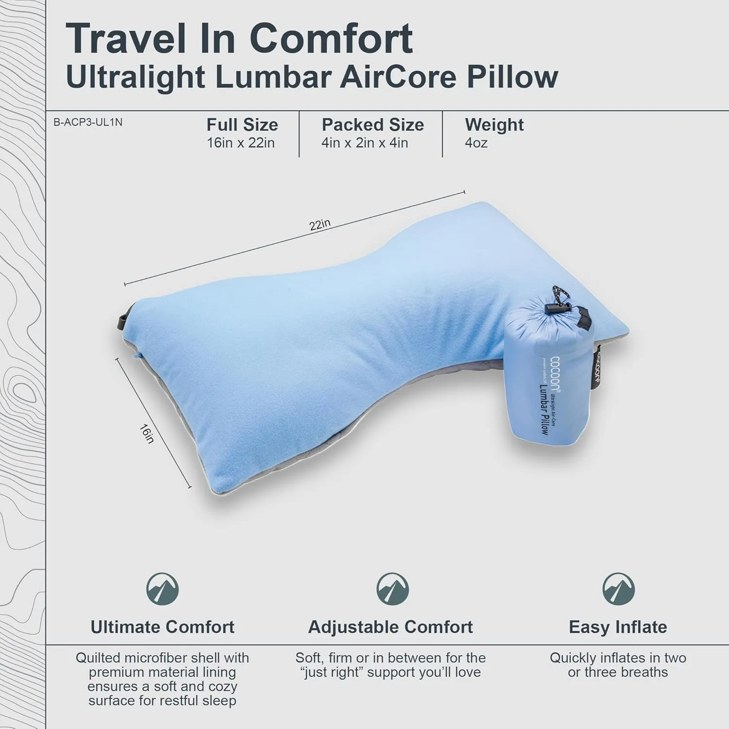 COCOON- Premium - Ultralight Lumbar Pillow - Light Blue