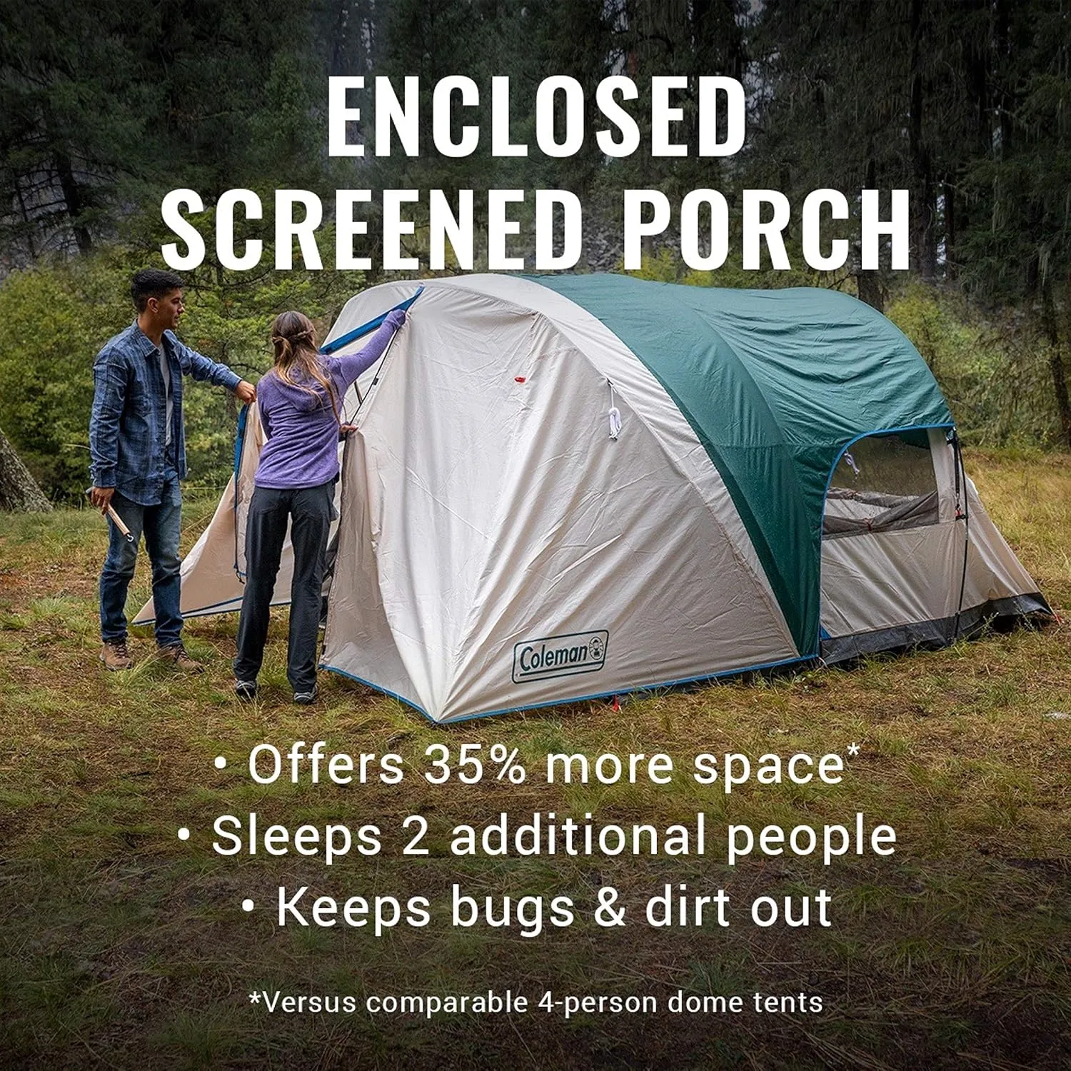 Coleman Cabin Camping Tent with Screened Porch 4/6 Person Weatherproof Tent with Enclosed Screened Porch Option Includes Rainfly Carry Bag Extra Storage and 10 Minute Setup
