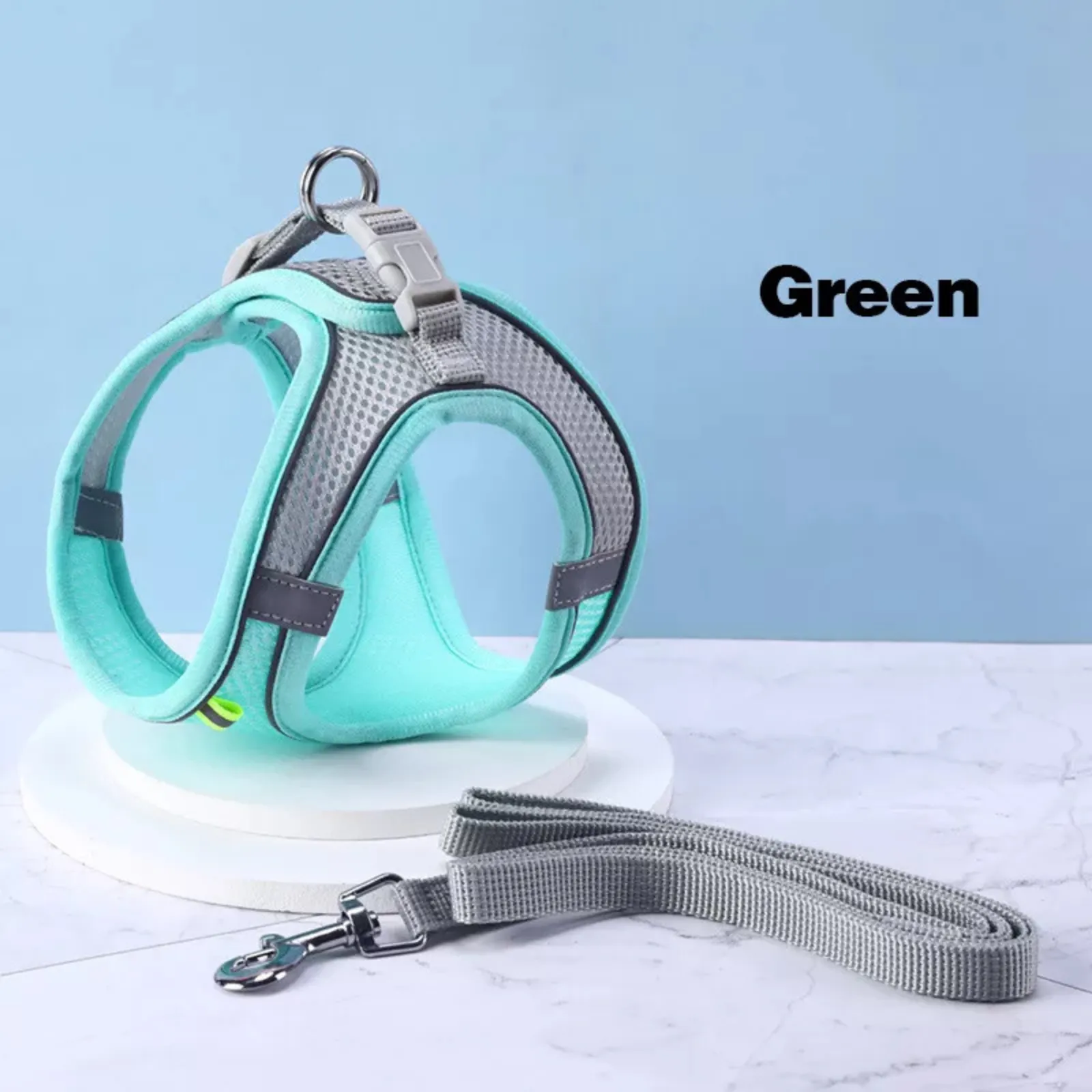 Collars Strap Cat Leash Pet Dog Harness Adjustable Reflective Mint Green (M)