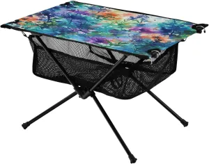 Colorful Abstract Flowers Portable Folding Camping Table, Compact Lightweight Beach Table with Carrying Bag for Outdoor Picnics, BBQs, Camp