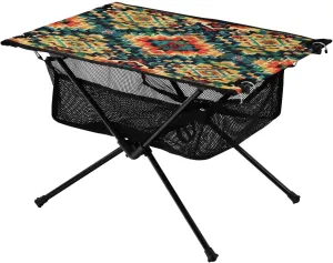 Colorful Ethnic Geometric Portable Folding Camping Table, Compact Lightweight Beach Table with Carrying Bag for Outdoor Picnics, BBQs, Camp