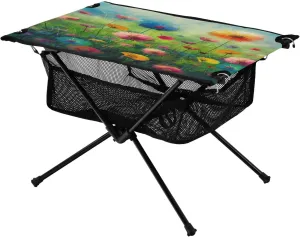 Colorful Flowers Painting Portable Folding Camping Table, Compact Lightweight Beach Table with Carrying Bag for Outdoor Picnics, BBQs, Camp
