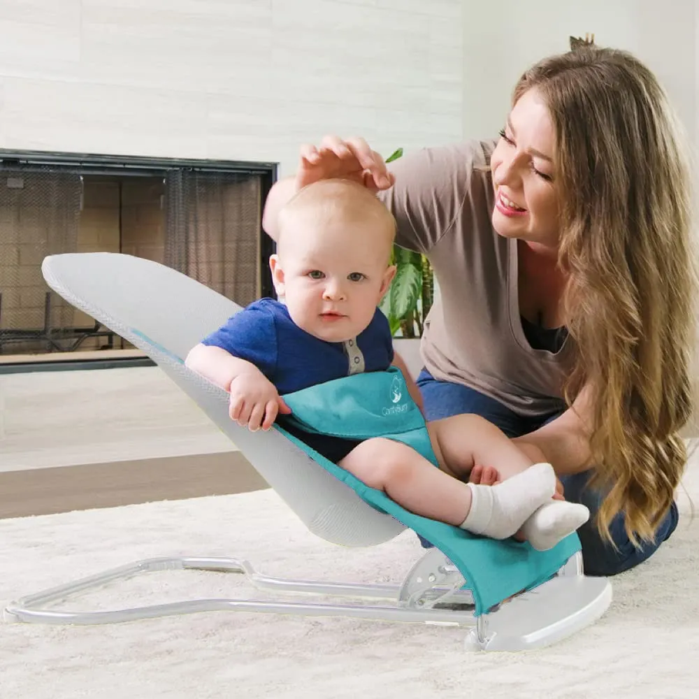 ComfyBumpy Ergonomic Baby Bouncer Seat - Bonus Travel Carry Case - Safe, Portable Bouncing Chair with Adjustable Height Positions - Infant Sleeper Bouncy Seat Perfect for Newborn Babies (Turquoise)