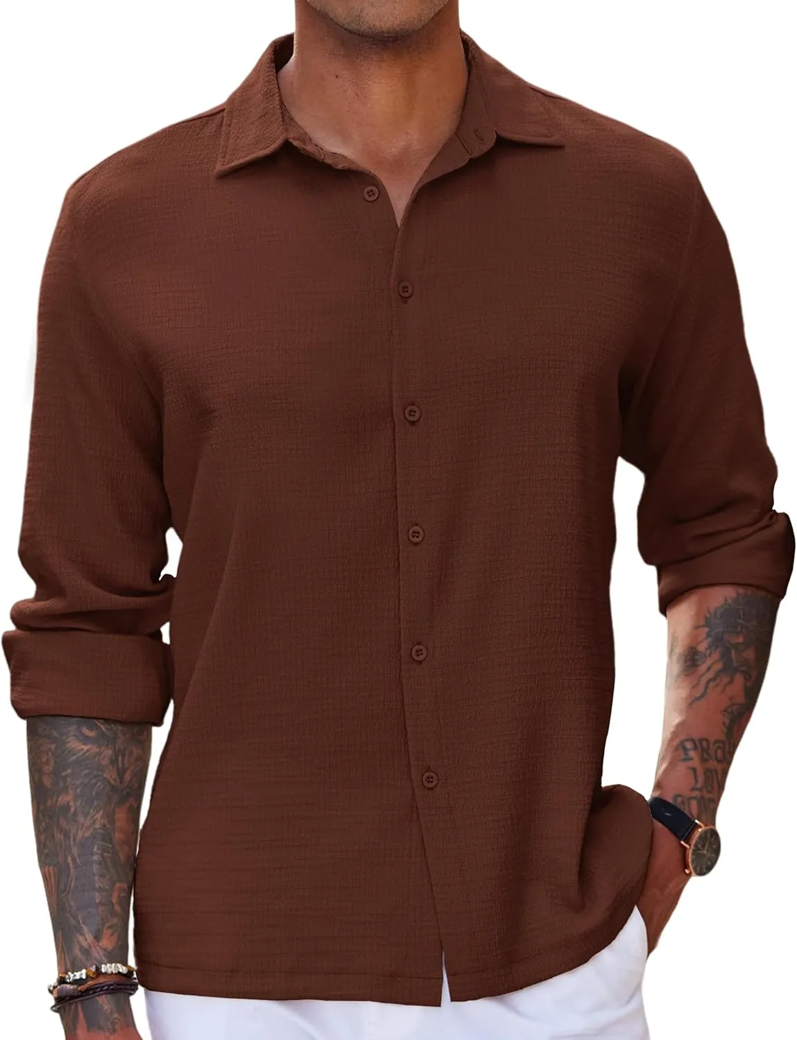 COOFANDY Men's Casual Long Sleeve Button Down Shirt Textured Wrinkle-Free Untucked Shirts