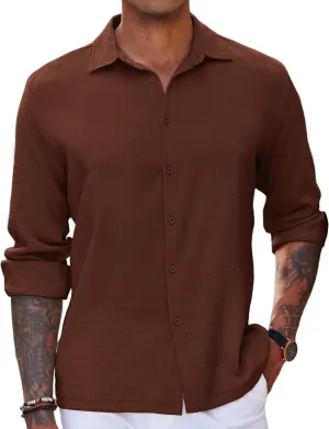 COOFANDY Men's Casual Long Sleeve Button Down Shirt Textured Wrinkle-Free Untucked Shirts