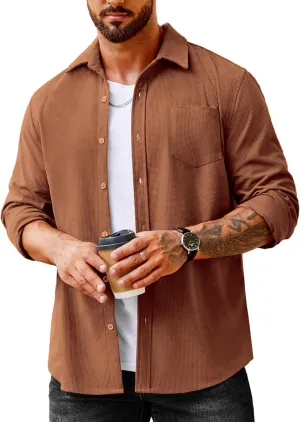 COOFANDY Men's Waffle Button Down Shirts Casual Long Sleeve Shacket Jacket with Pockets