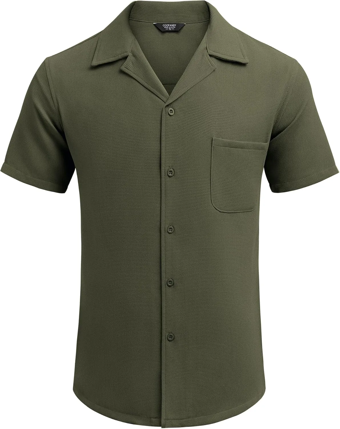 COOFANDY Men's Waffle Shirt Button Down Short Sleeve Shirt Loose Fit Cuban Beach Tops