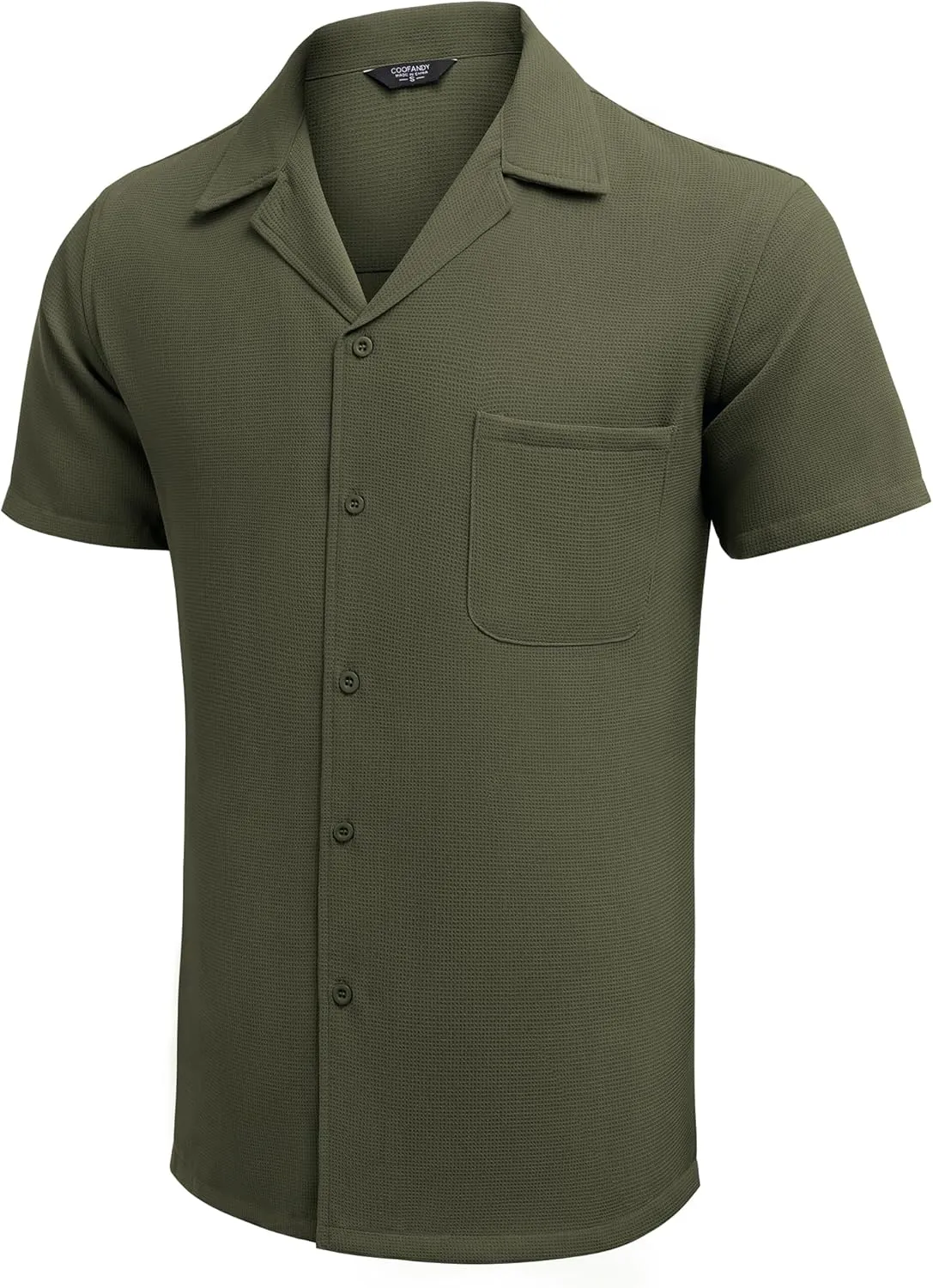 COOFANDY Men's Waffle Shirt Button Down Short Sleeve Shirt Loose Fit Cuban Beach Tops