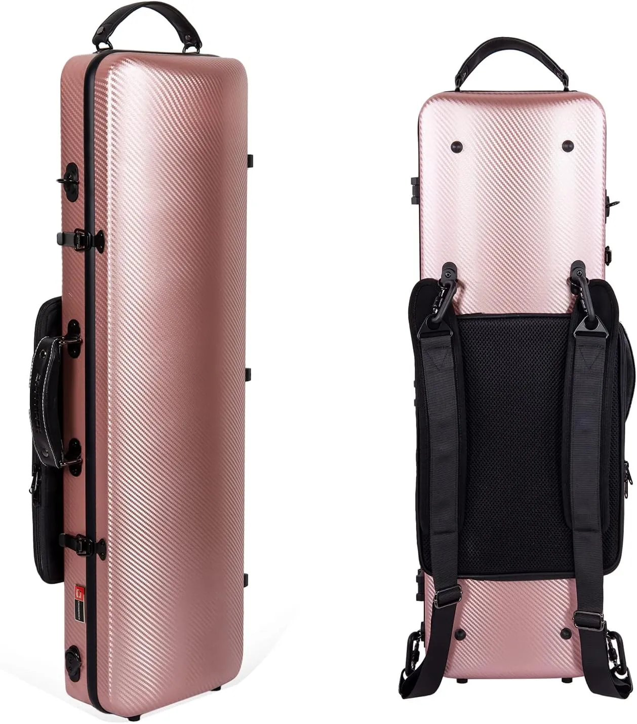 Crossrock Carbon Composite Oblong 4/4 Violin Case | Flight-Ready Protection, Suspension Padding, Hygrometer, Backpack Straps- Rose Gold(CRF4020OVRG)