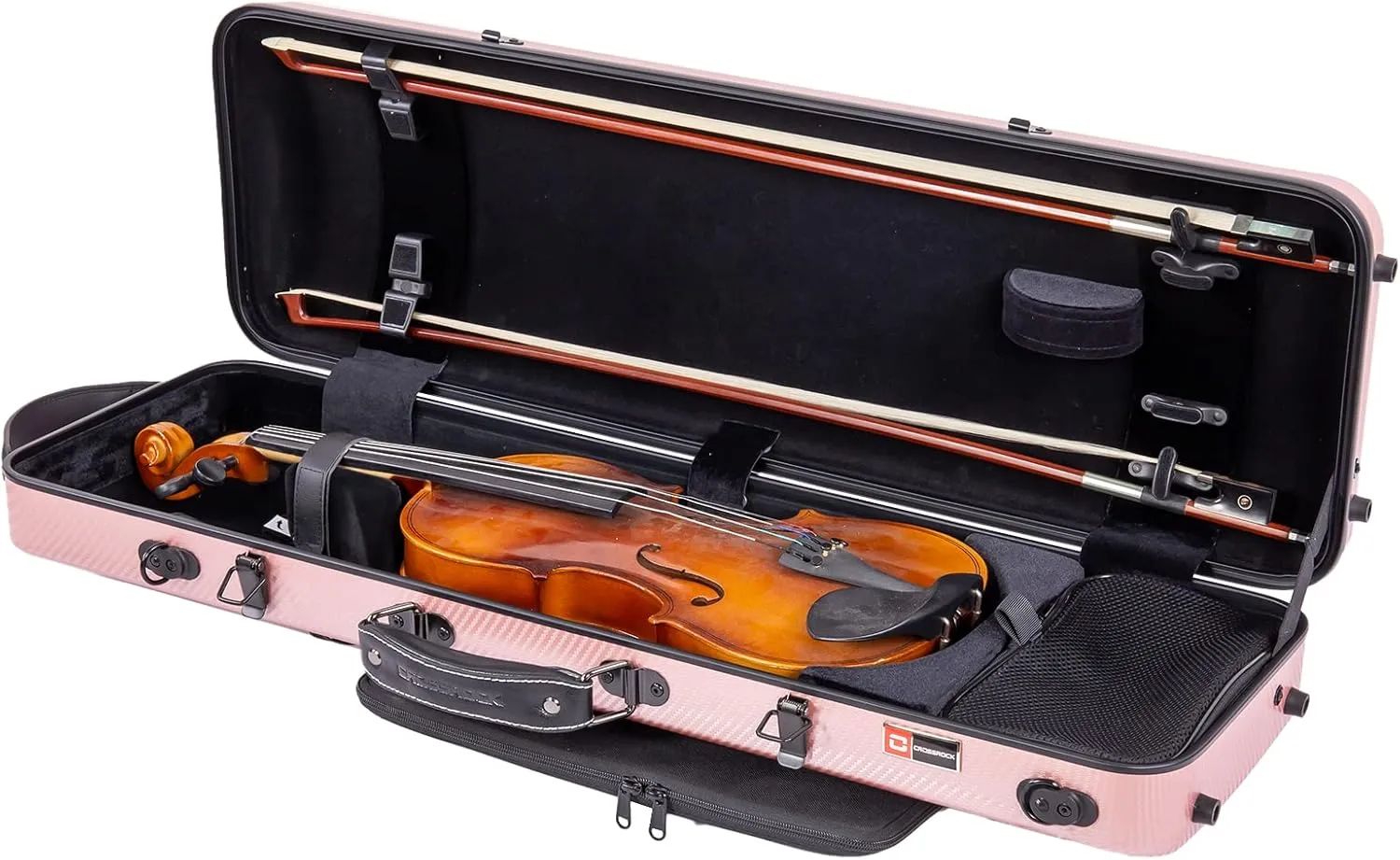 Crossrock Carbon Composite Oblong 4/4 Violin Case | Flight-Ready Protection, Suspension Padding, Hygrometer, Backpack Straps- Rose Gold(CRF4020OVRG)