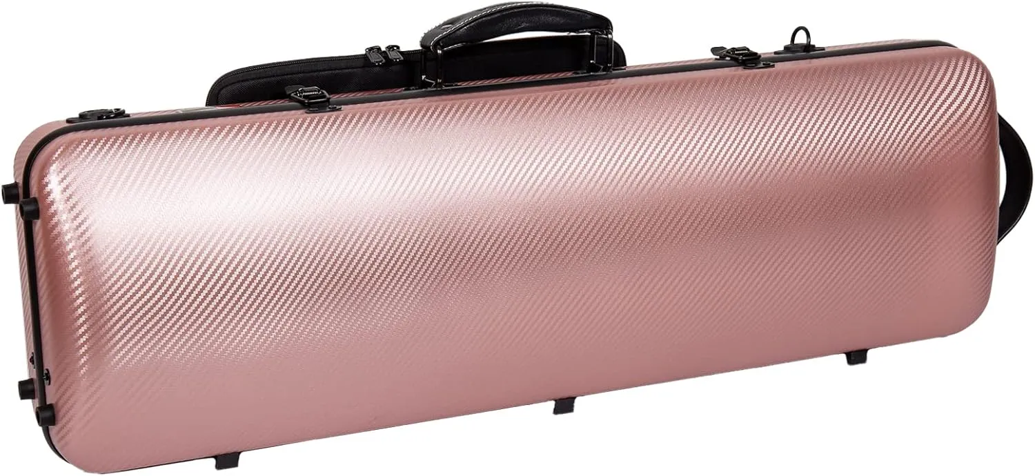 Crossrock Carbon Composite Oblong 4/4 Violin Case | Flight-Ready Protection, Suspension Padding, Hygrometer, Backpack Straps- Rose Gold(CRF4020OVRG)
