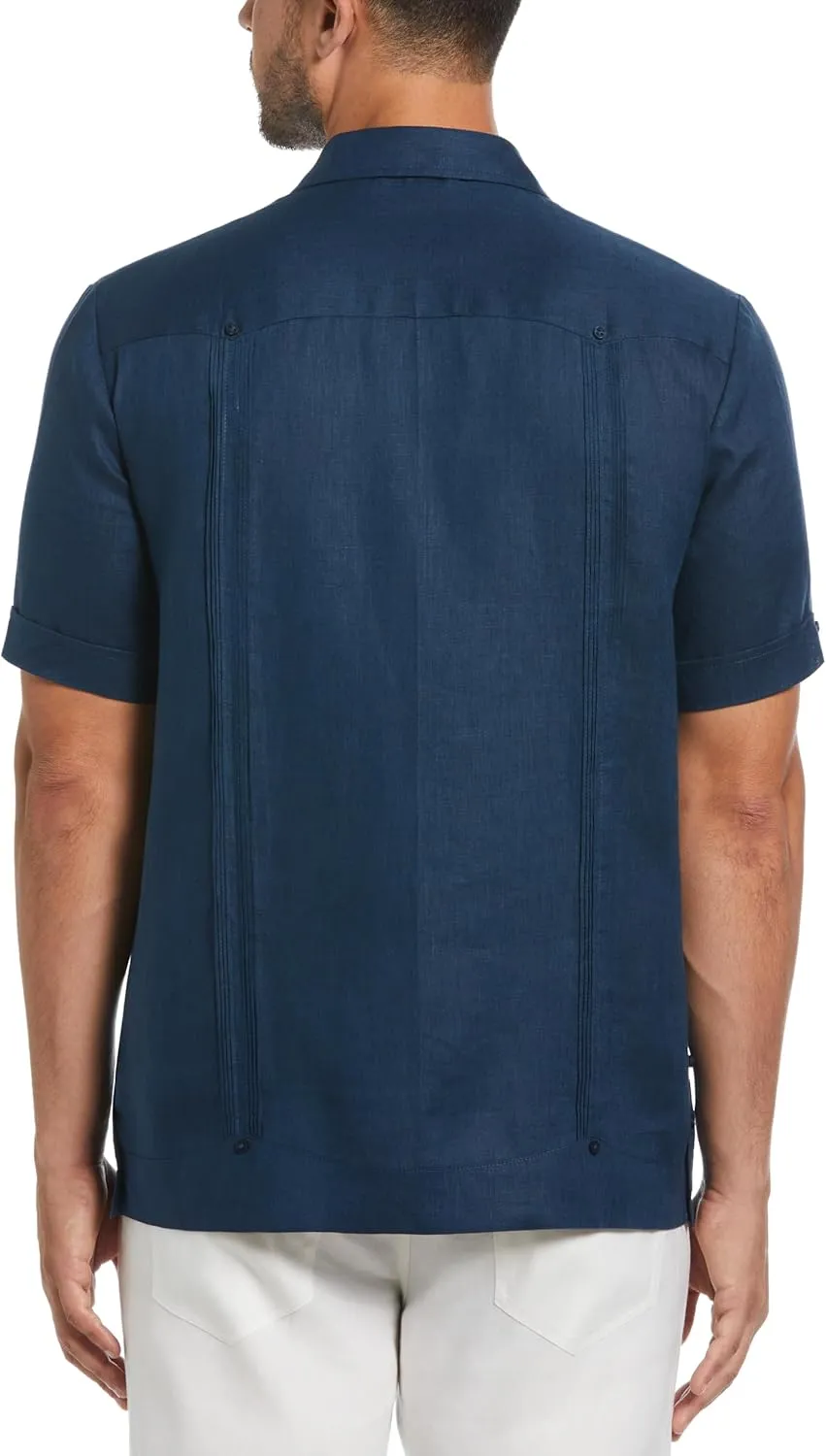 Cubavera Men's 100% Linen Short Sleeve Button-Down Guayabera Shirt, Four Pockets, Camp Collar, Pintuck Detail, Lightweight