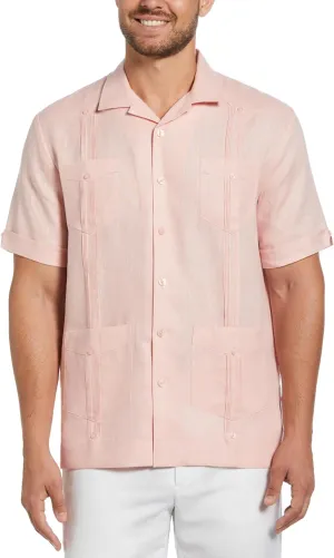 Cubavera Men's 100% Linen Short Sleeve Button-Down Guayabera Shirt, Four Pockets, Camp Collar, Pintuck Detail, Lightweight