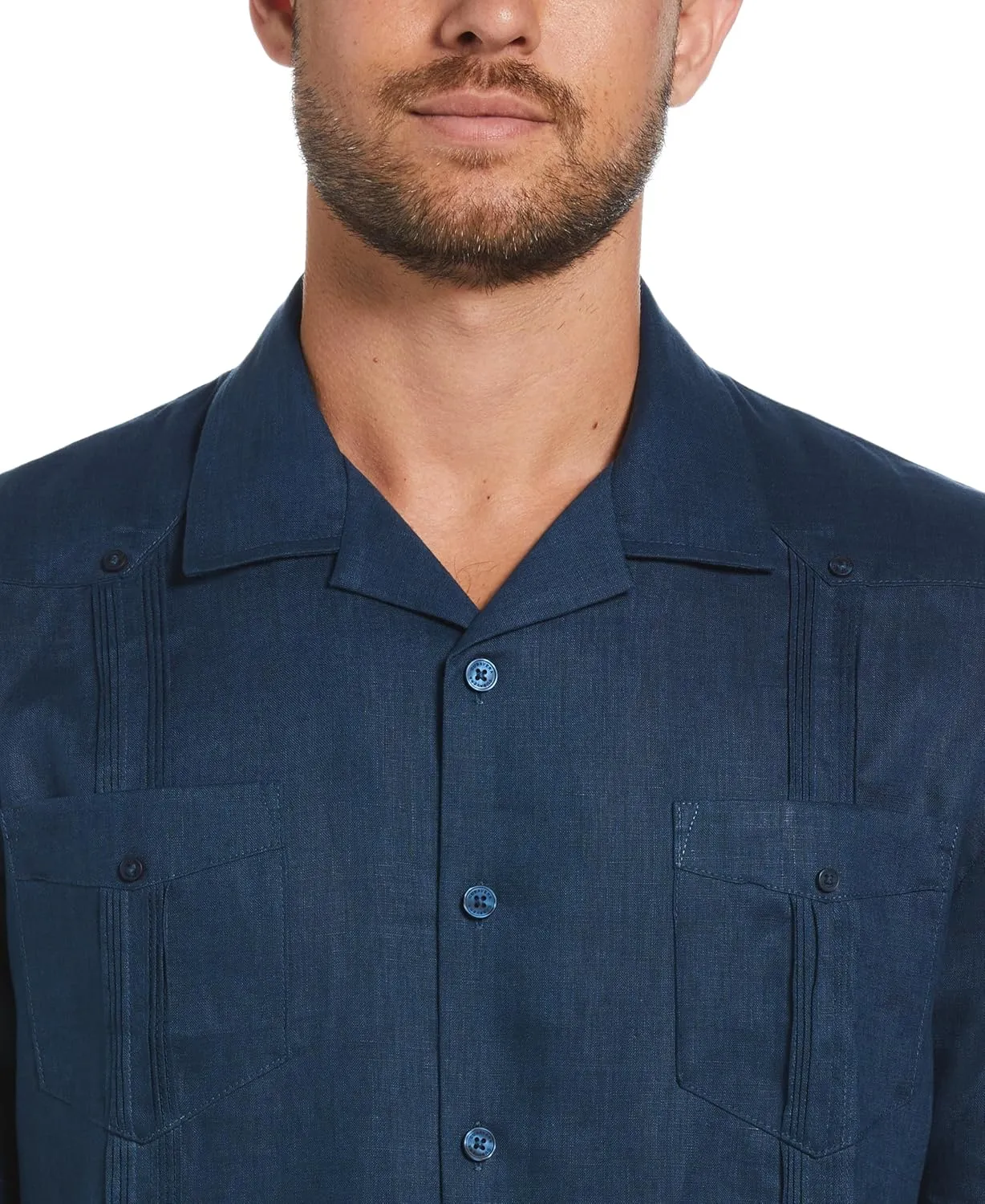 Cubavera Men's 100% Linen Short Sleeve Button-Down Guayabera Shirt, Four Pockets, Camp Collar, Pintuck Detail, Lightweight