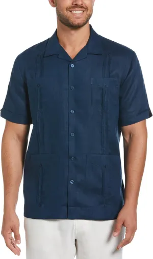 Cubavera Men's 100% Linen Short Sleeve Button-Down Guayabera Shirt, Four Pockets, Camp Collar, Pintuck Detail, Lightweight
