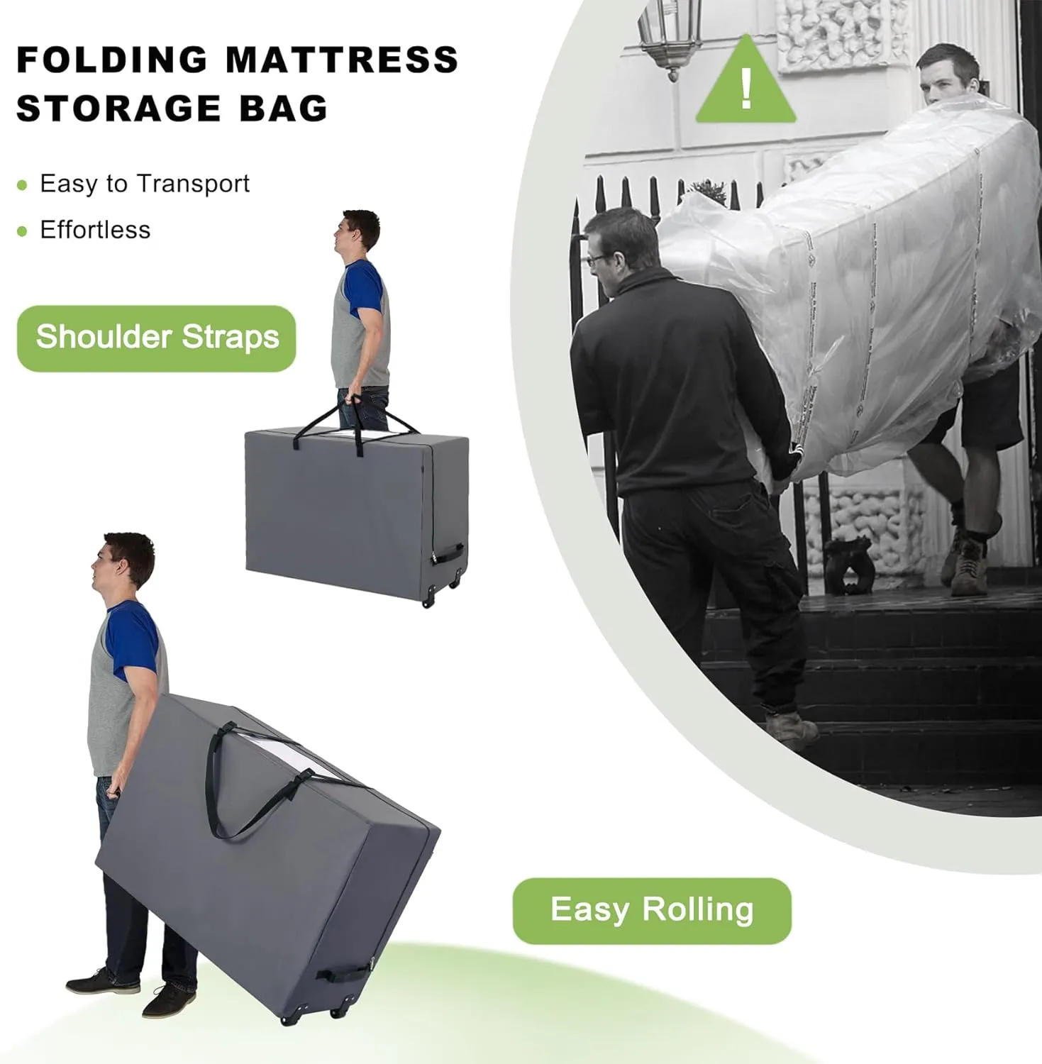 Cuddly Nest Folding Mattress Storage Bag with Wheels & Handles - 900D Heavy Duty Storage Container Fits for 4" King Tri-Fold Mattress,Grey