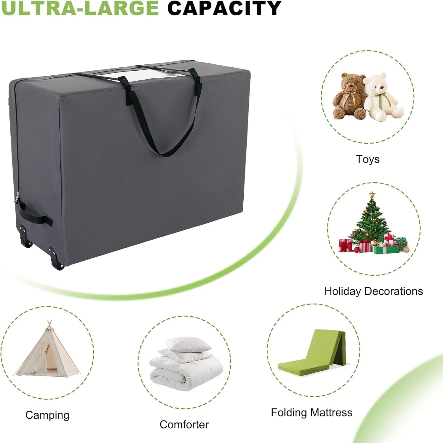 Cuddly Nest Folding Mattress Storage Bag with Wheels & Handles - 900D Heavy Duty Storage Container Fits for 4" King Tri-Fold Mattress,Grey