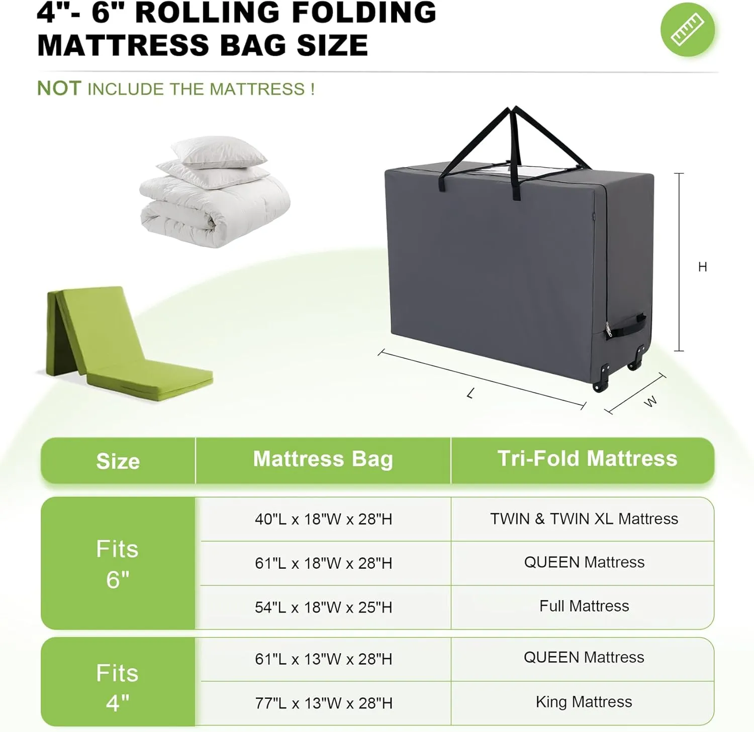 Cuddly Nest Folding Mattress Storage Bag with Wheels & Handles - 900D Heavy Duty Storage Container Fits for 4" King Tri-Fold Mattress,Grey