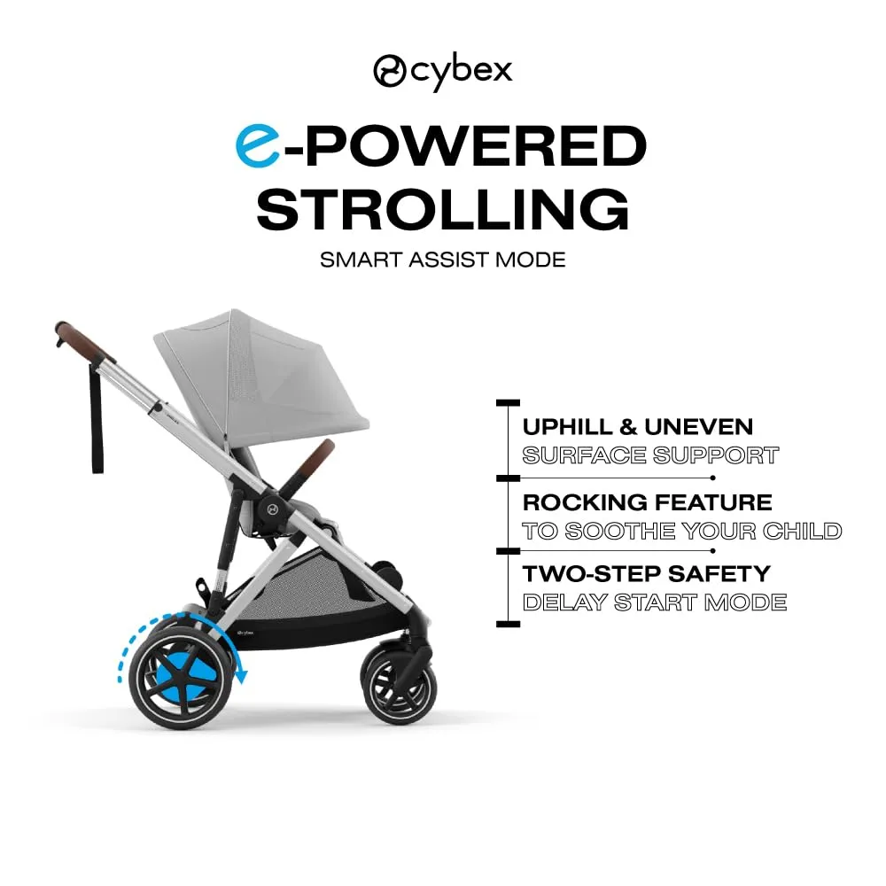 Cybex e-Gazelle S Electronic Assist Stroller – Gazelle S Single-to-Double Electric Stroller, Smart Assist, Rocking Mode, 20  Configurations & Compact Fold, Stone Grey, Silver Frame