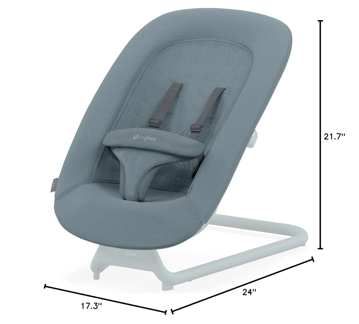 Cybex Lemo Self-Bouncing Baby Bouncer for Playing and Relaxing with Adjustable Harness and Breathable Mesh Backrest, Comfort Inlay with Head Hugger, and Stand, Stone Blue