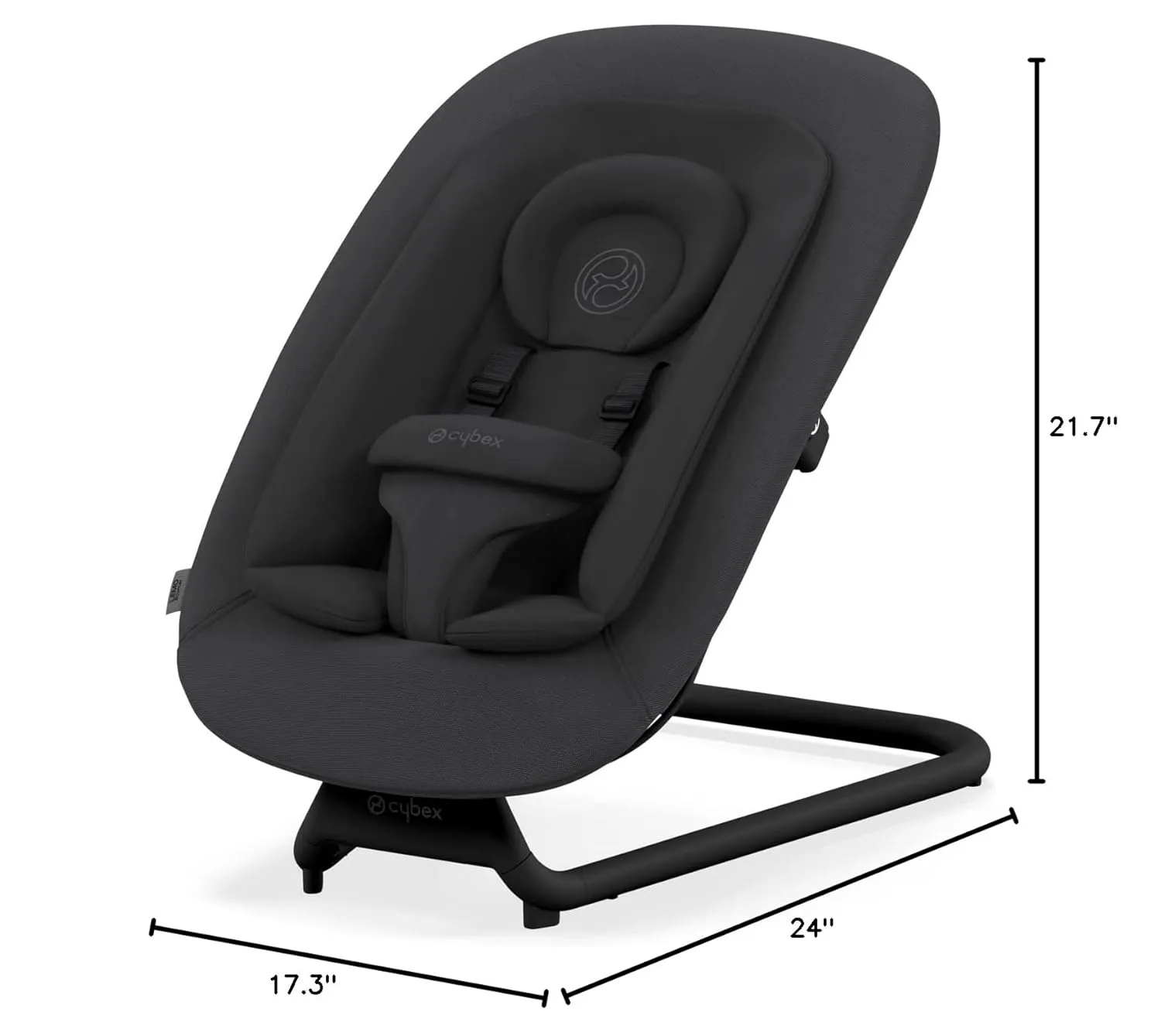 Cybex Lemo Self-Bouncing Baby Bouncer for Playing and Relaxing with Adjustable Harness and Breathable Mesh Backrest, Comfort Inlay with Head Hugger, and Stand, Stunning Black