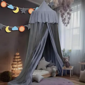 Daksha All-Seasons Princess Bed Canopy, Double-Layered Mosquito Net, Hanging Play Tent, Creating a Round Dome Princess Castle for Girls Room House Décor (Knight Gray)
