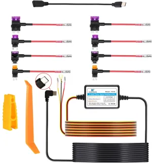 Dash Cam Hardwire Kit Converts 12V 24V to 5V Type C USB Hardwire Kit for Dash Camera with Add a Circuit Fuses, 24h Parking Monitor and Low Voltage Protection (11.5FT)
