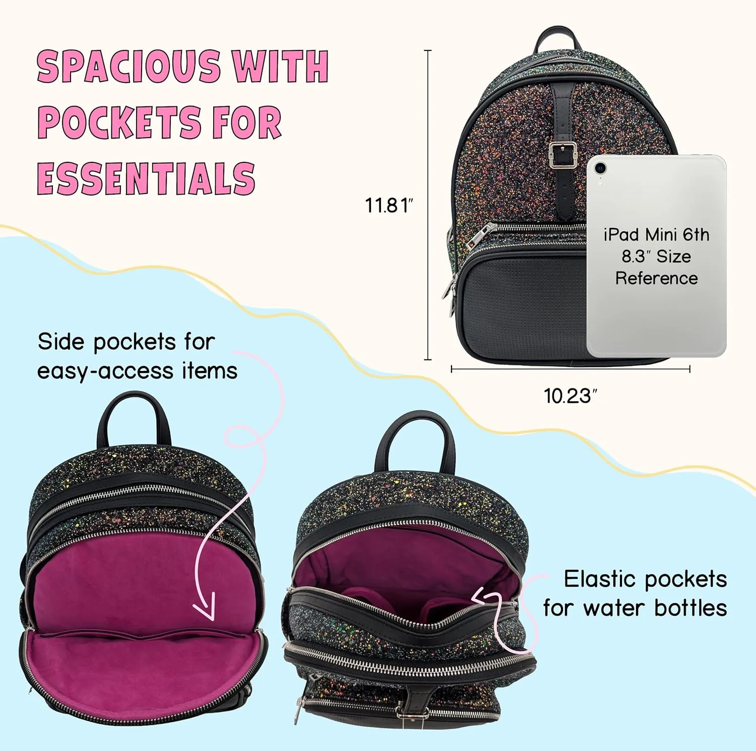 DESIGNER PARK COMPANY - Rope Drop Backpack, Cute, Stylish, Leather Backpack, Theme Park or Travel, Girls Backpack w/Adjustable Strap, Hydration Kit & Locking Pins - Hocus Pocus