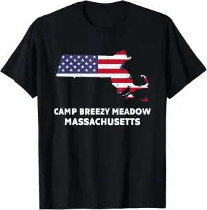 Distressed Patriotic USA Flag Camp Breezy Meadow, MA T-Shirt