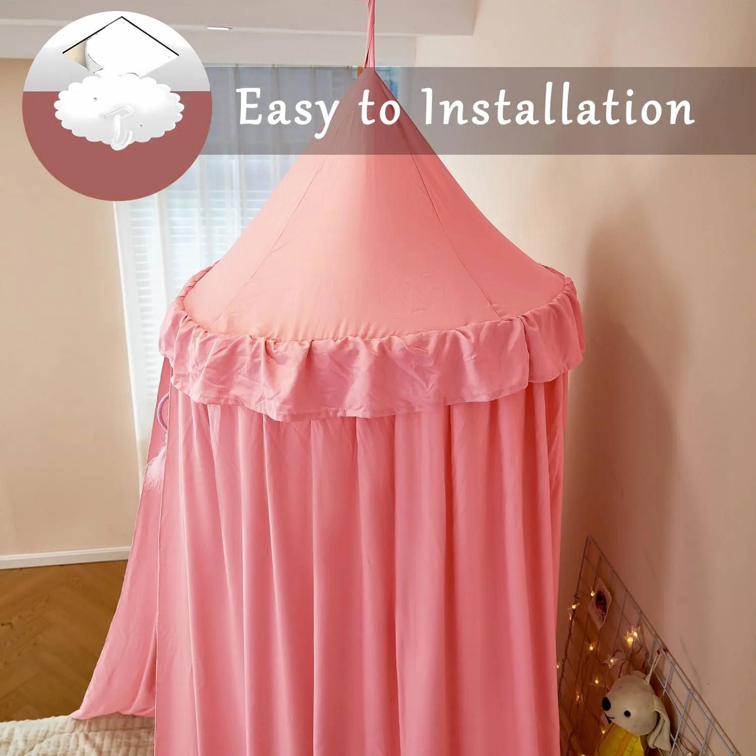 Dix-Rainbow Princess Bed Canopy for Kids, Soft and Durable Dreamy Mosquito Net Bedding, Girls Room Tent, Children Reading Nook Indoor Decor (Coral Pink)