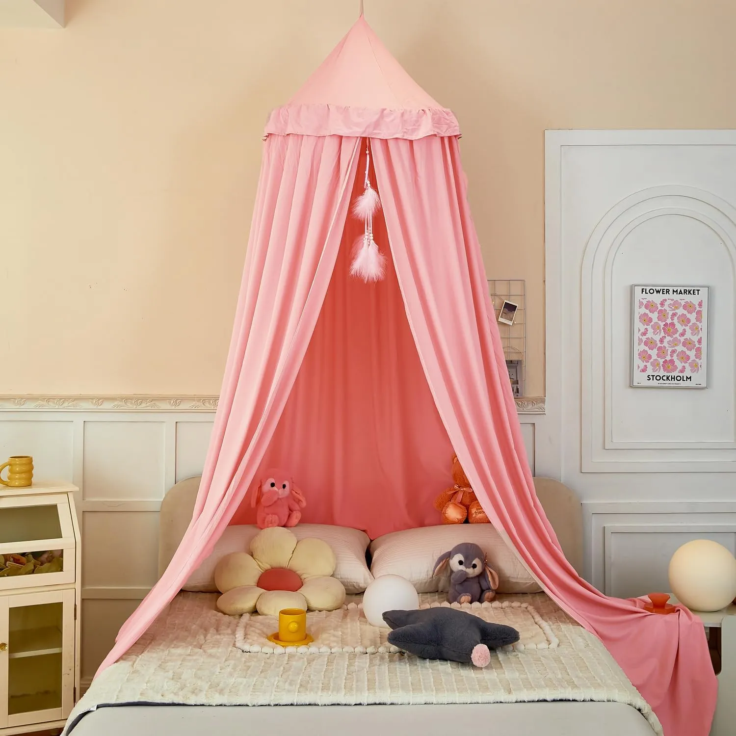 Dix-Rainbow Princess Bed Canopy for Kids, Soft and Durable Dreamy Mosquito Net Bedding, Girls Room Tent, Children Reading Nook Indoor Decor (Coral Pink)
