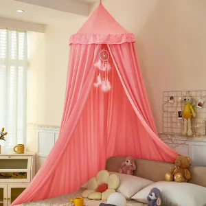 Dix-Rainbow Princess Bed Canopy for Kids, Soft and Durable Dreamy Mosquito Net Bedding, Girls Room Tent, Children Reading Nook Indoor Decor (Coral Pink)