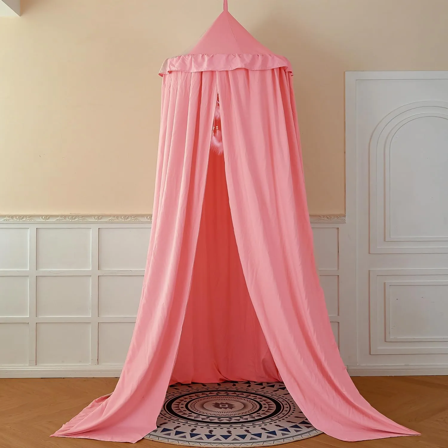 Dix-Rainbow Princess Bed Canopy for Kids, Soft and Durable Dreamy Mosquito Net Bedding, Girls Room Tent, Children Reading Nook Indoor Decor (Coral Pink)
