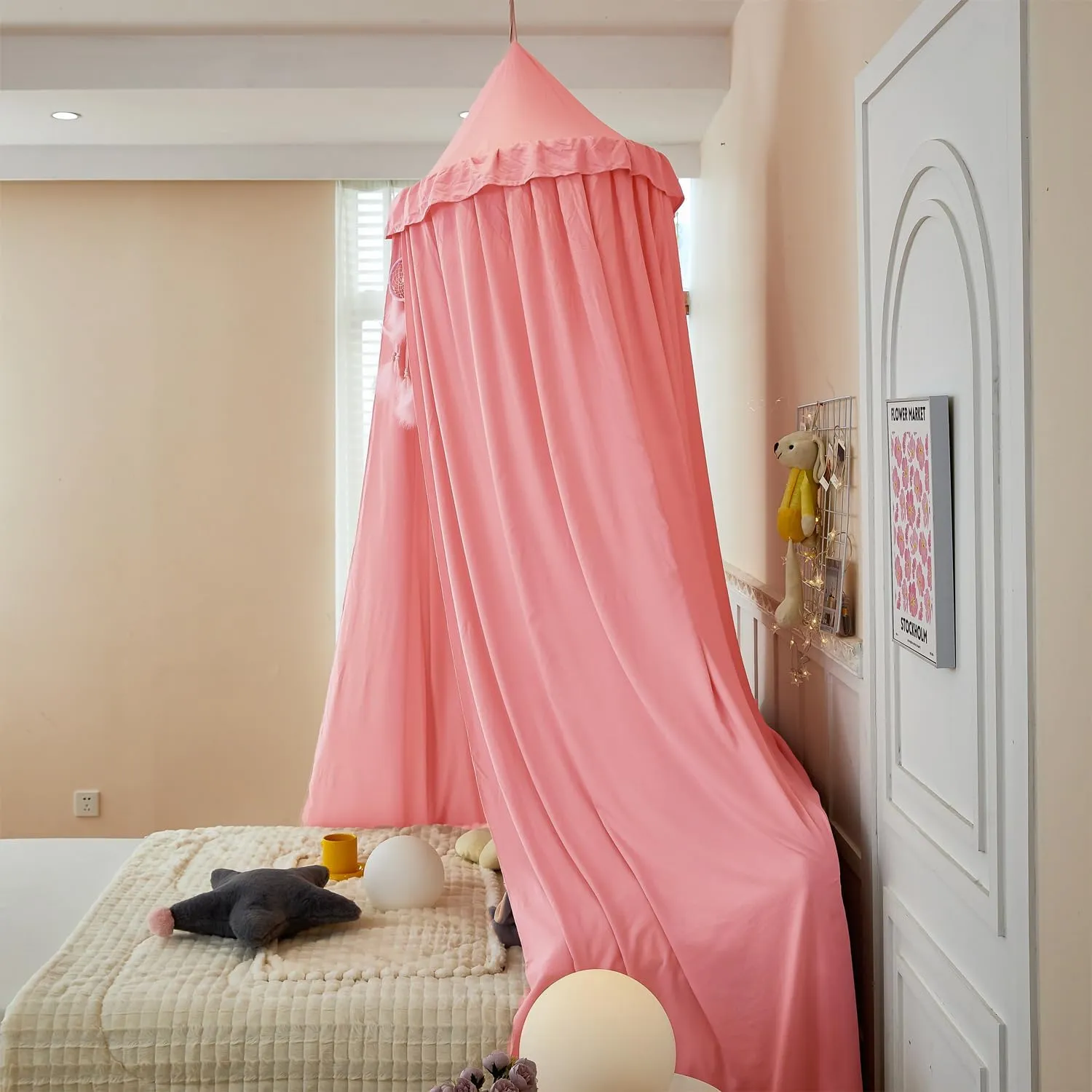 Dix-Rainbow Princess Bed Canopy for Kids, Soft and Durable Dreamy Mosquito Net Bedding, Girls Room Tent, Children Reading Nook Indoor Decor (Coral Pink)