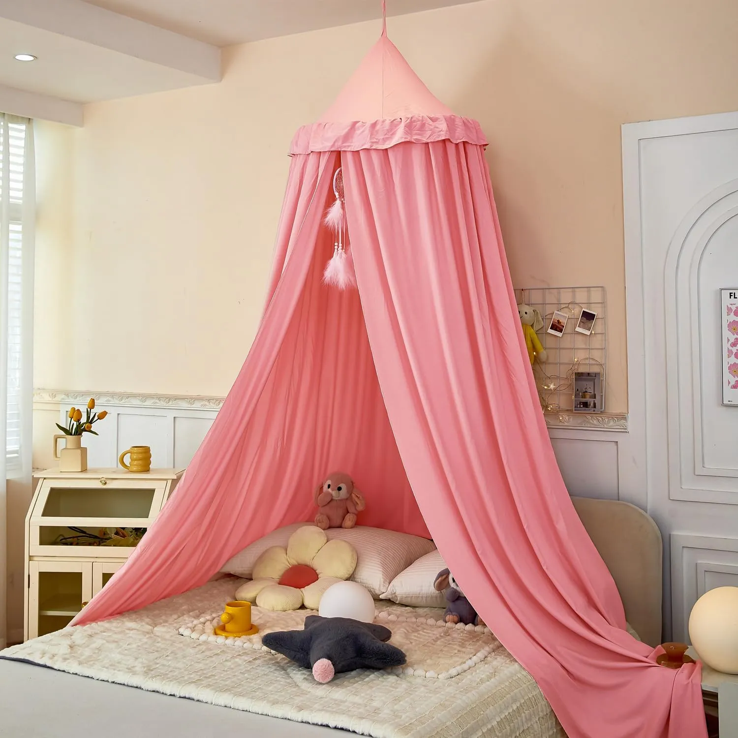 Dix-Rainbow Princess Bed Canopy for Kids, Soft and Durable Dreamy Mosquito Net Bedding, Girls Room Tent, Children Reading Nook Indoor Decor (Coral Pink)