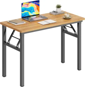 DlandHome 31.5 inches Small Computer Desk for Home Office Folding Table Writing Table for Small Spaces Study Table Laptop Desk No Assembly Required Teak and Black DND-AC5BB-8040
