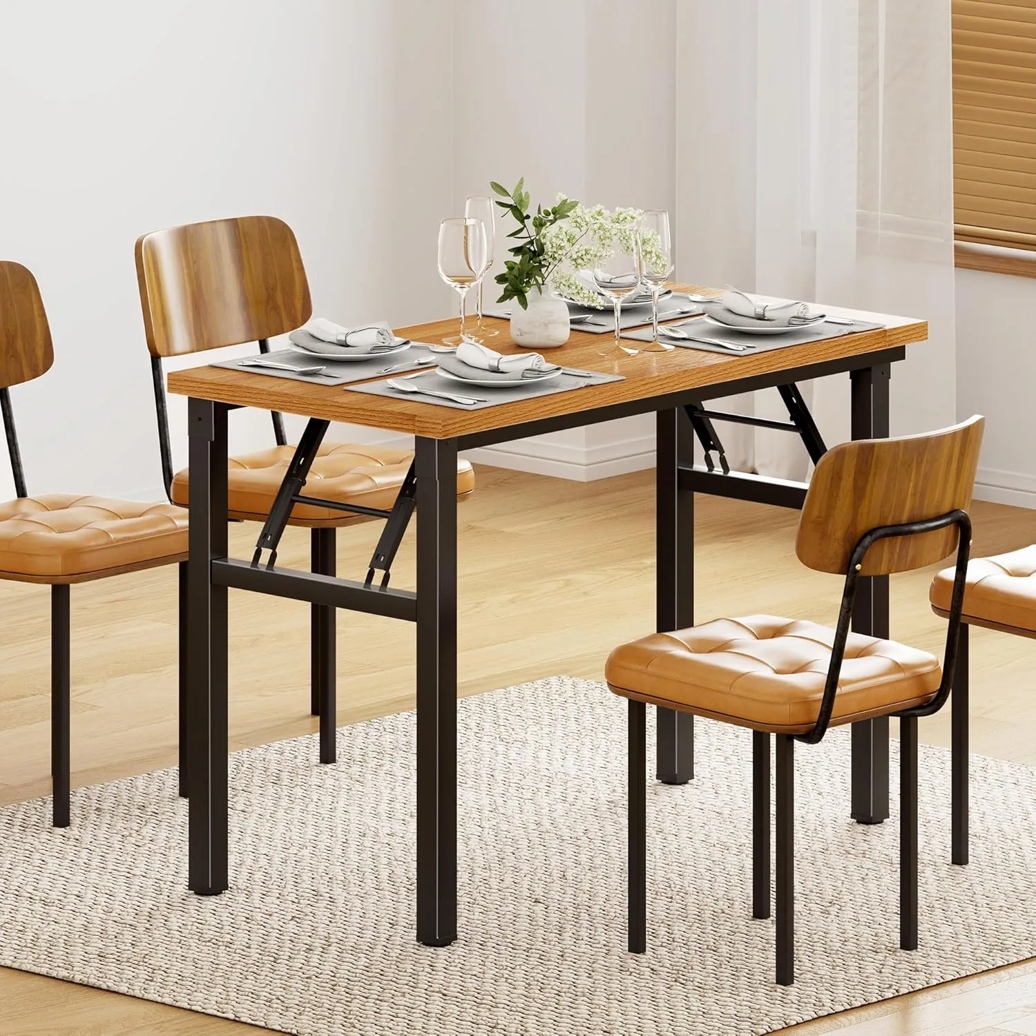 DlandHome 31.5 inches Small Computer Desk for Home Office Folding Table Writing Table for Small Spaces Study Table Laptop Desk No Assembly Required Teak and Black DND-AC5BB-8040