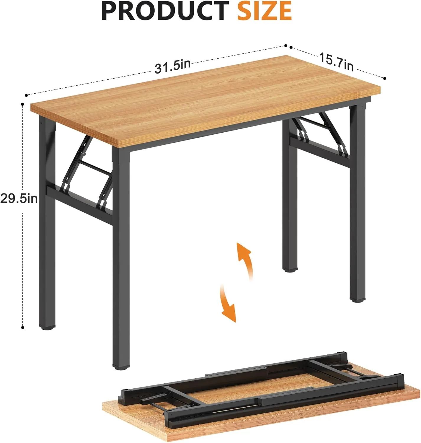 DlandHome 31.5 inches Small Computer Desk for Home Office Folding Table Writing Table for Small Spaces Study Table Laptop Desk No Assembly Required Teak and Black DND-AC5BB-8040