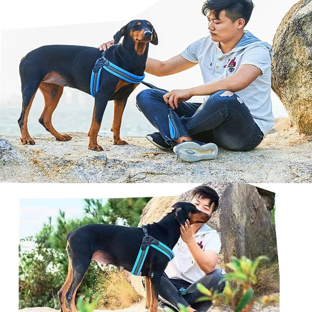 Dog Harness No Pull Ultra Soft Breathable Padded Pet Harness 2 Adjustable Botton, 3M Reflective Pet Harness for Dogs Easy Control for Small Medium Large Dogs (L, Blue)