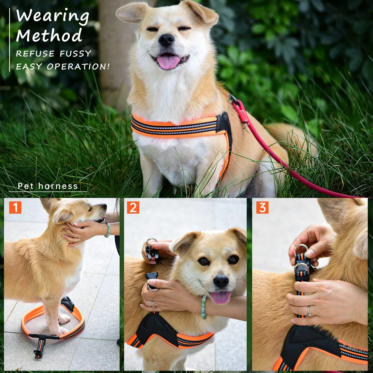 Dog Harness No Pull Ultra Soft Breathable Padded Pet Harness 2 Adjustable Botton, 3M Reflective Pet Harness for Dogs Easy Control for Small Medium Large Dogs (L, Blue)