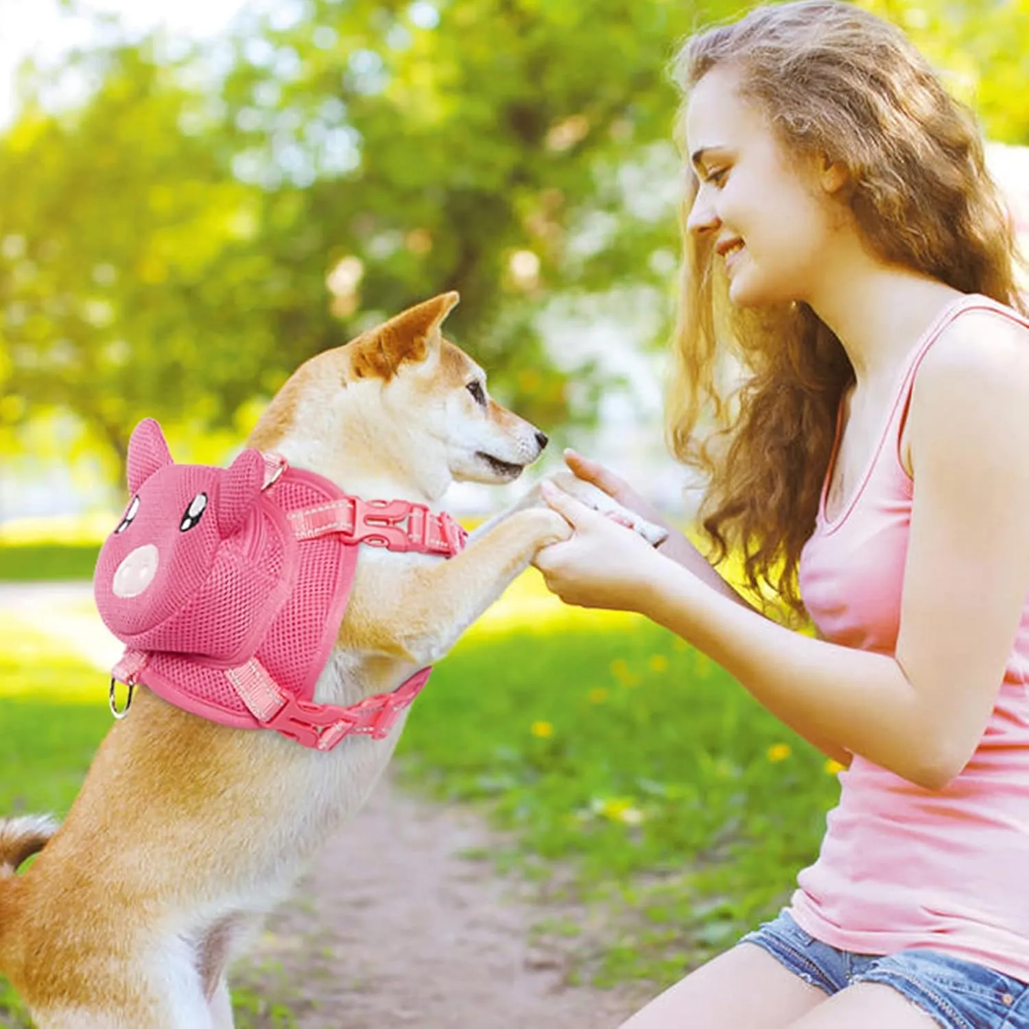 Dog Harness with Backpack, Adjustable Dog Backpack Harness for Small Medium Dogs, No-Pull Breathable Backpacks for Dogs to Wear, for Traveling, Hiking, Camping, Training, Pink L