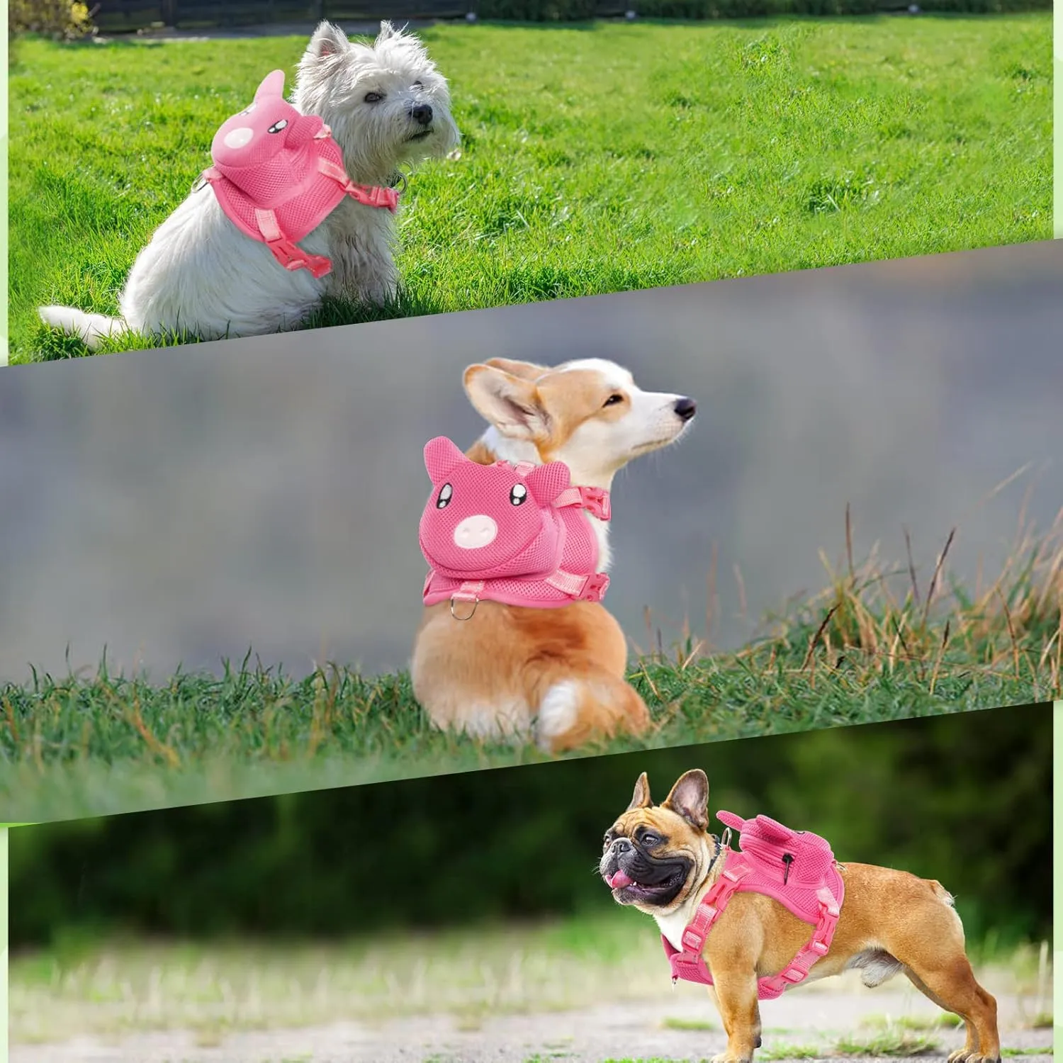 Dog Harness with Backpack, Adjustable Dog Backpack Harness for Small Medium Dogs, No-Pull Breathable Backpacks for Dogs to Wear, for Traveling, Hiking, Camping, Training, Pink L