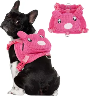Dog Harness with Backpack, Adjustable Dog Backpack Harness for Small Medium Dogs, No-Pull Breathable Backpacks for Dogs to Wear, for Traveling, Hiking, Camping, Training, Pink L
