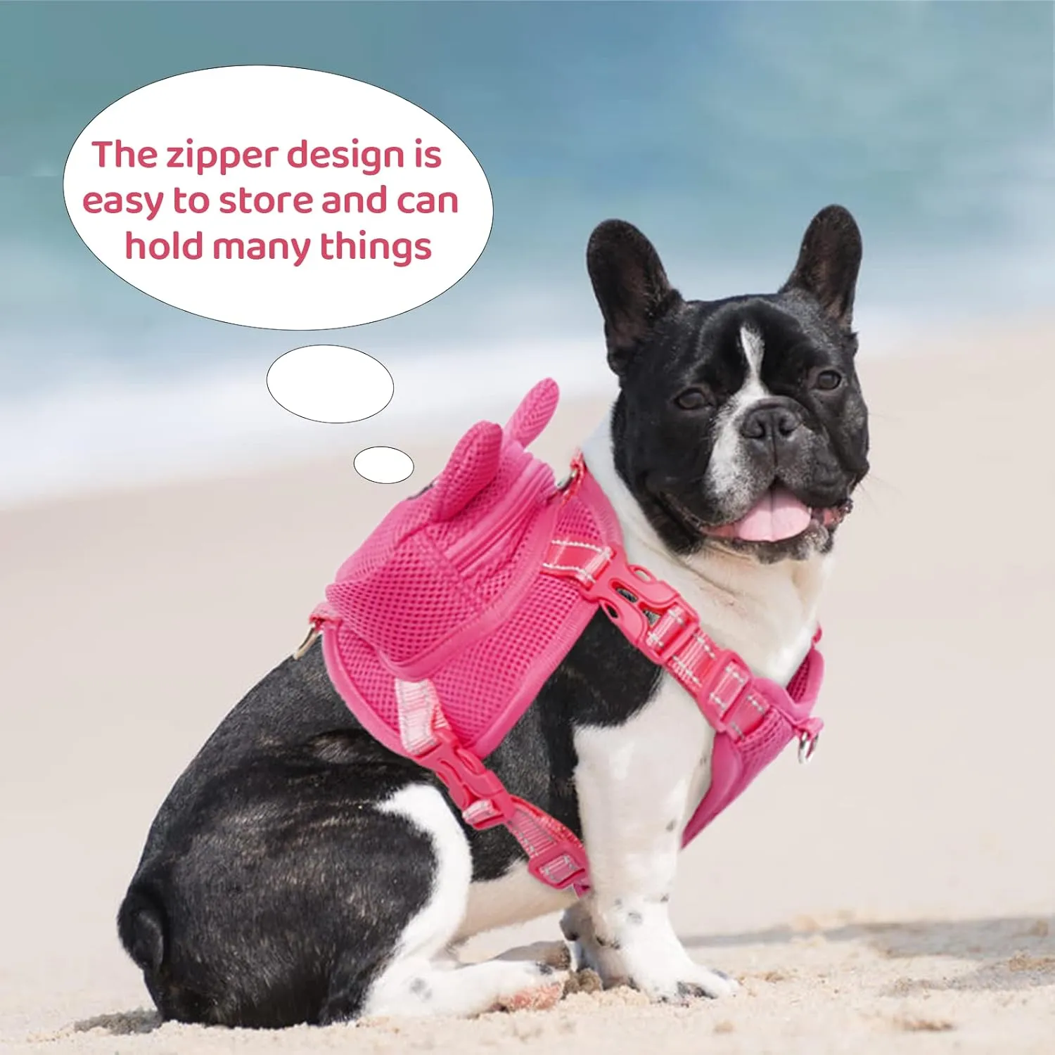 Dog Harness with Backpack, Adjustable Dog Backpack Harness for Small Medium Dogs, No-Pull Breathable Backpacks for Dogs to Wear, for Traveling, Hiking, Camping, Training, Pink L
