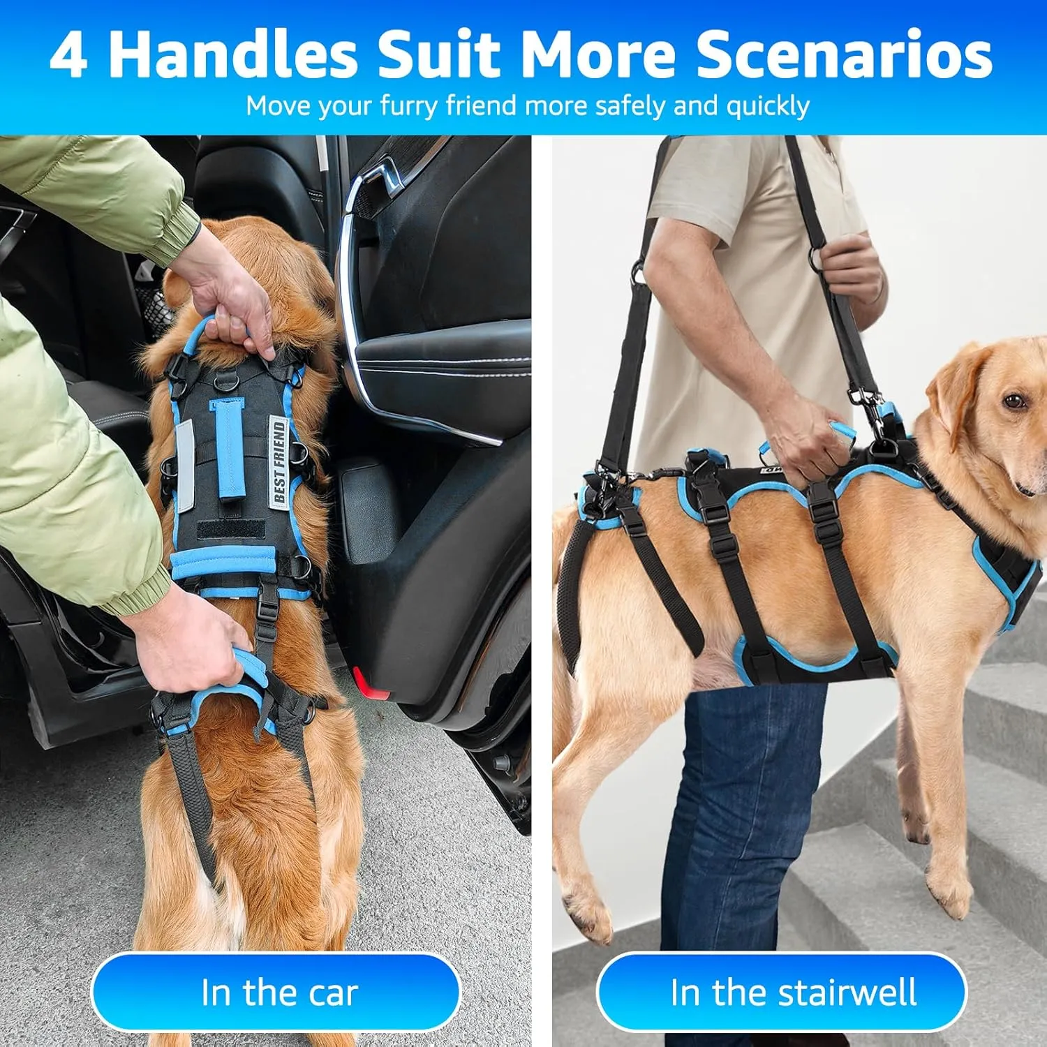 Dog Lift Harness for Large Male Dogs 2-in-1 Help Em Up Harness, Male-Friendly, Back Leg Support & Mobility Assistance, Black, Large