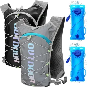 Domensi 2 Pack Water Backpack for Hiking Lightweight Hydration Running Vest Backpack with 1.5 L Water Bladder Adjustable Running Hydration Vest for Trail Hiking Marathon Race Jogging Cycling