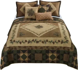Donna Sharp Queen Bedding Set - 4 Piece - Antique Pine Lodge Quilt Set with Queen Quilt, Two Standard Pillow Shams and One Decorative Pillow - Machine Washable